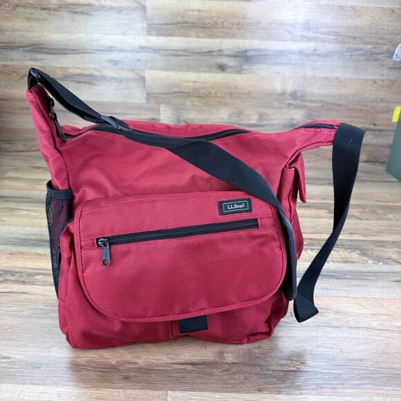 LL Bean Red Backpack 15 X 14 with Strap & Lots of Compartments